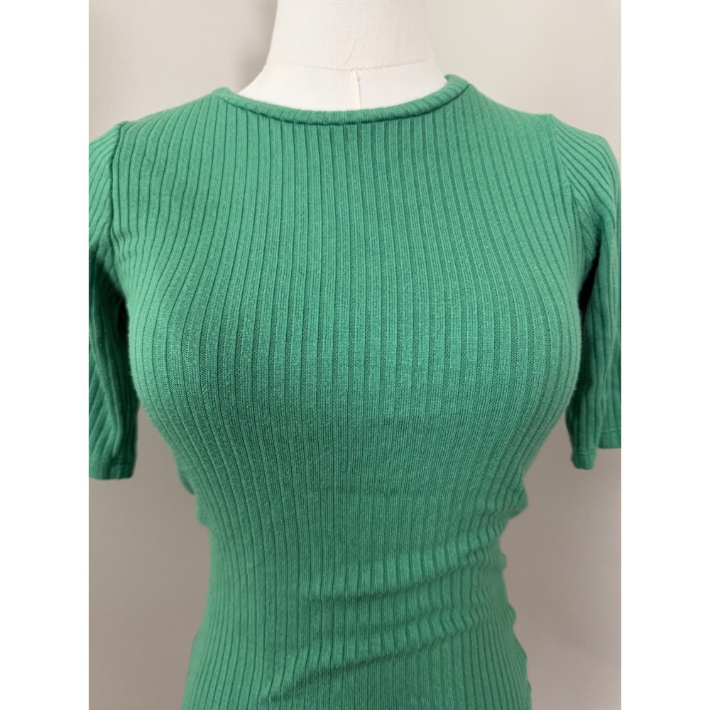 Reformation Green Ribbed Short Sleeve Tee